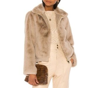 Revolve Song of Style Nancy Jacket in Taupe Faux Fur Jacket size S